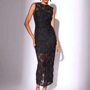 NWT (size 10) Lipsy Black 3d Floral Mesh Midaxi Bodycon Dress